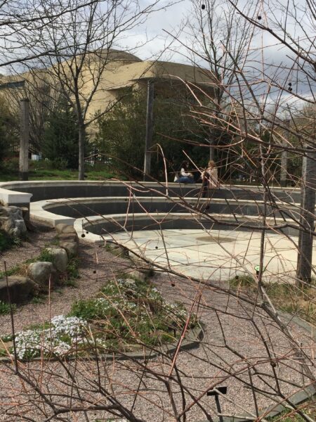 The amphitheater located in the Regional Garden has seats created from marble steps which were salvaged from the Capitol building