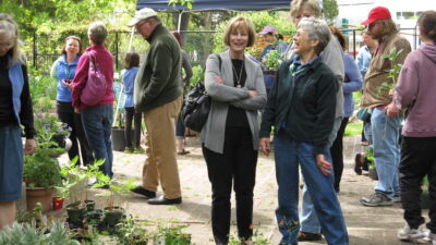 Carolyn Rapp & Judy Funderburk chatting at the Glencarly Library Community Garden.