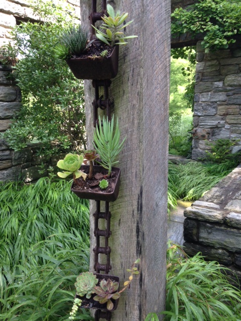 Vertical planting of succulents at Chanticleer Gardens