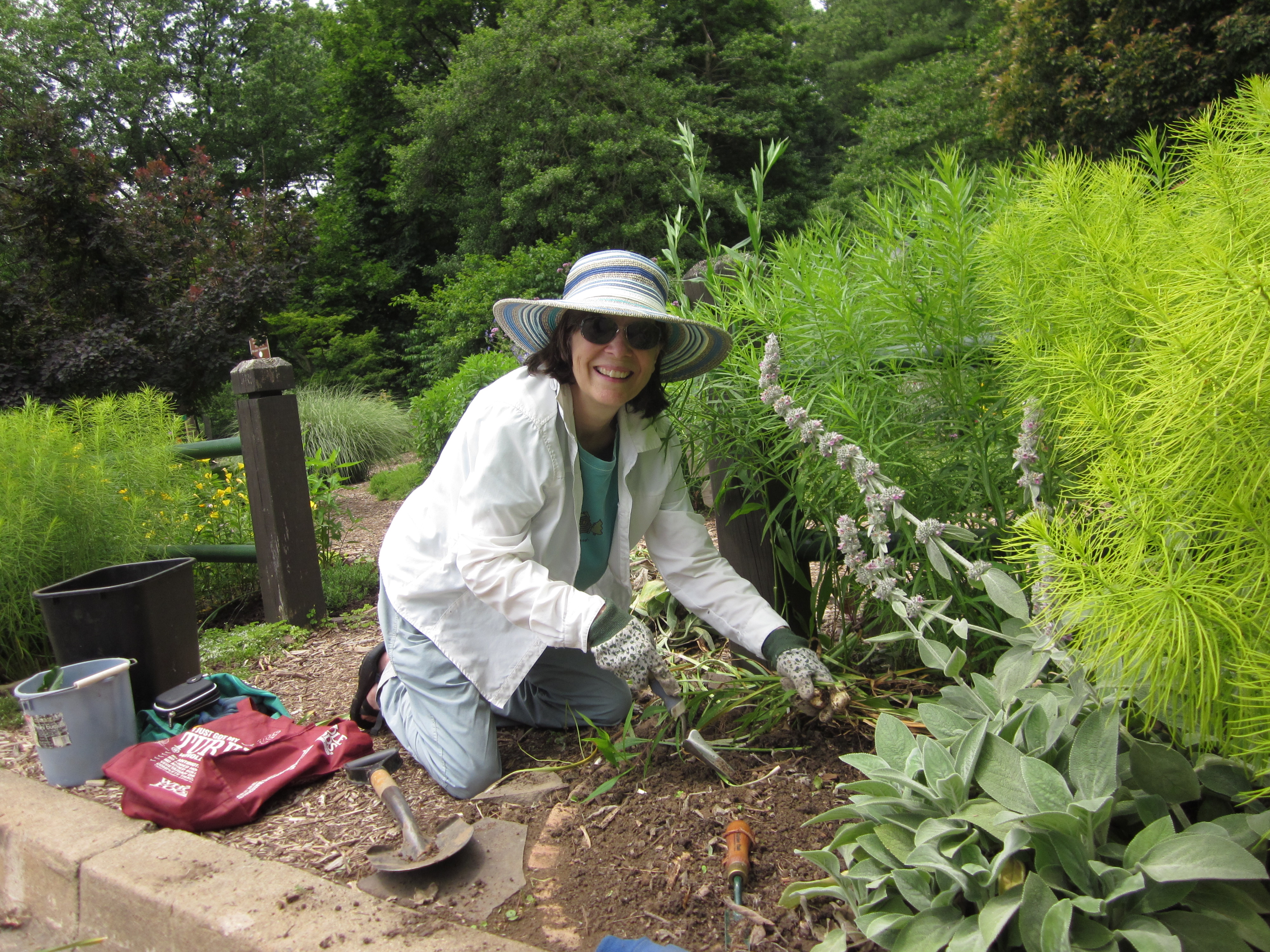 Elaine weeds a bed that was part of her intern project.