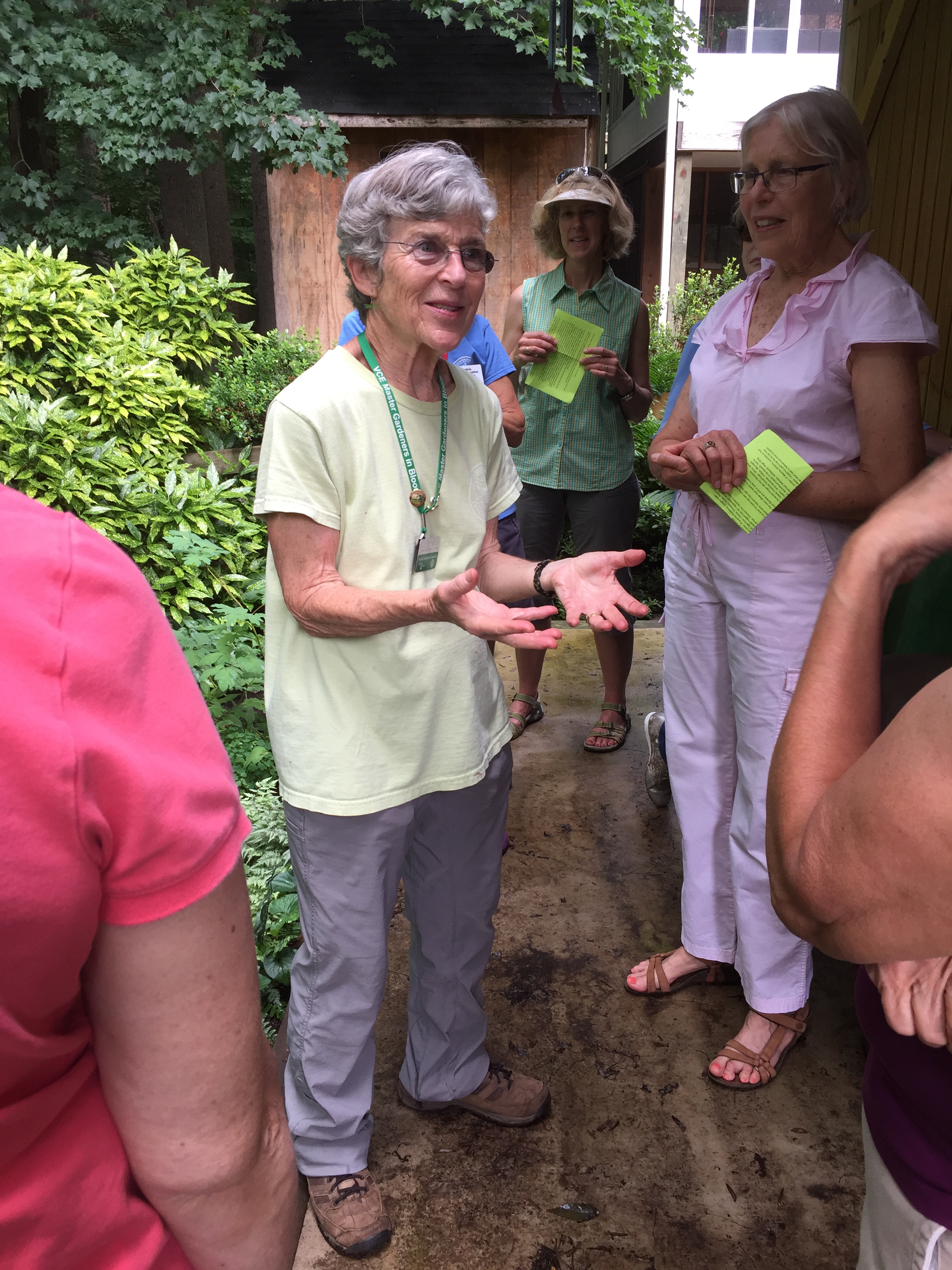 Judy hosts a tour of her home garden for fellow Master Gardeners.