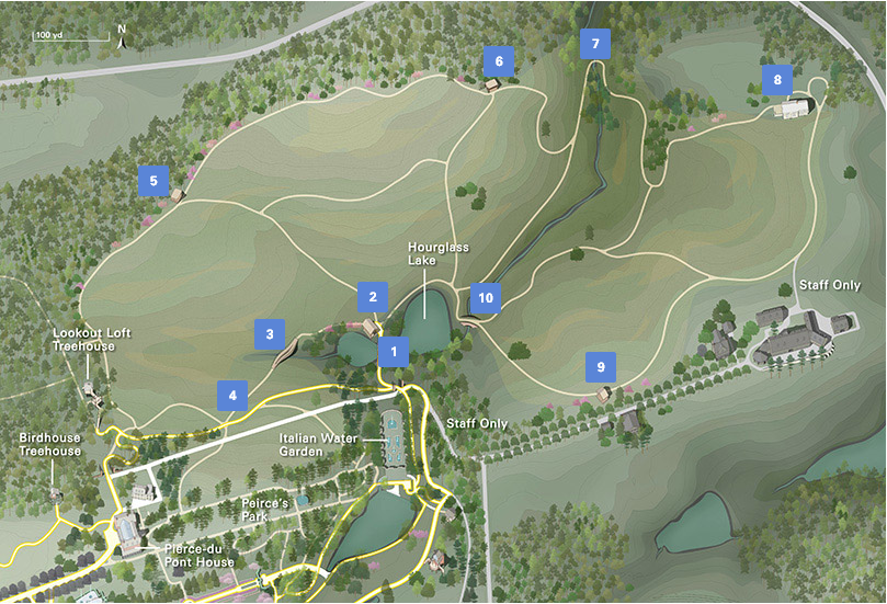 Map of meadow path with different areas identified