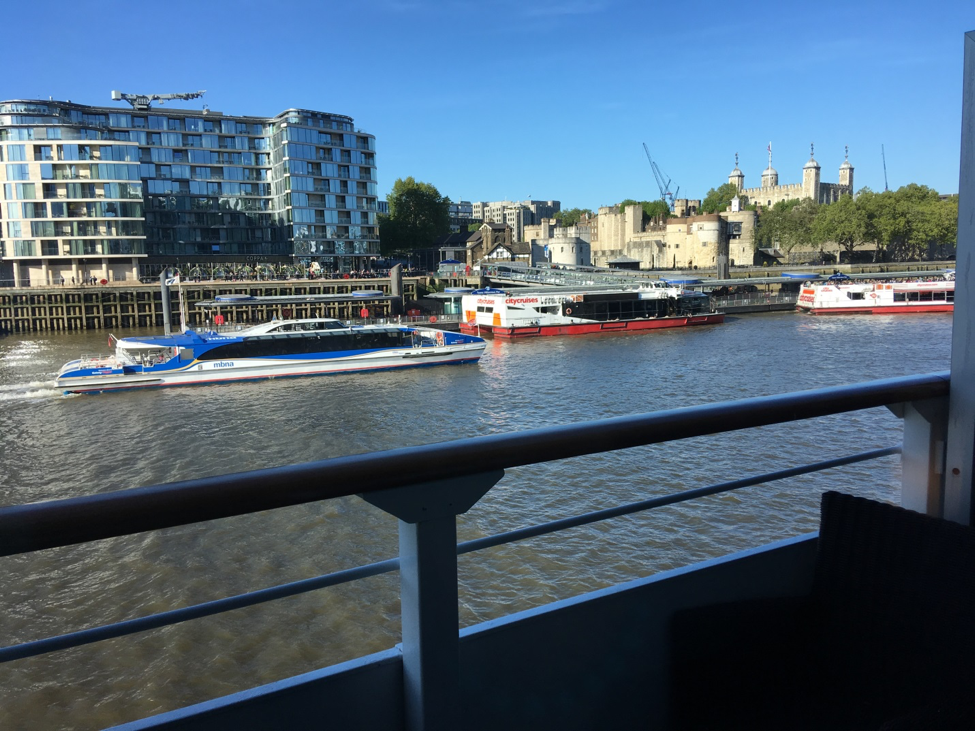 View of the Tower of London from my stateroom balcony, London, England Photo © 2019 Nancy Smith Brooks