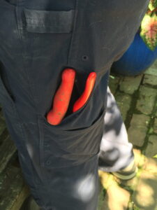 Gardening pants with pruner.