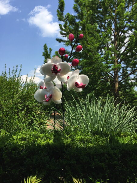 One of the glass orchids in the Grandiflora garden installation.