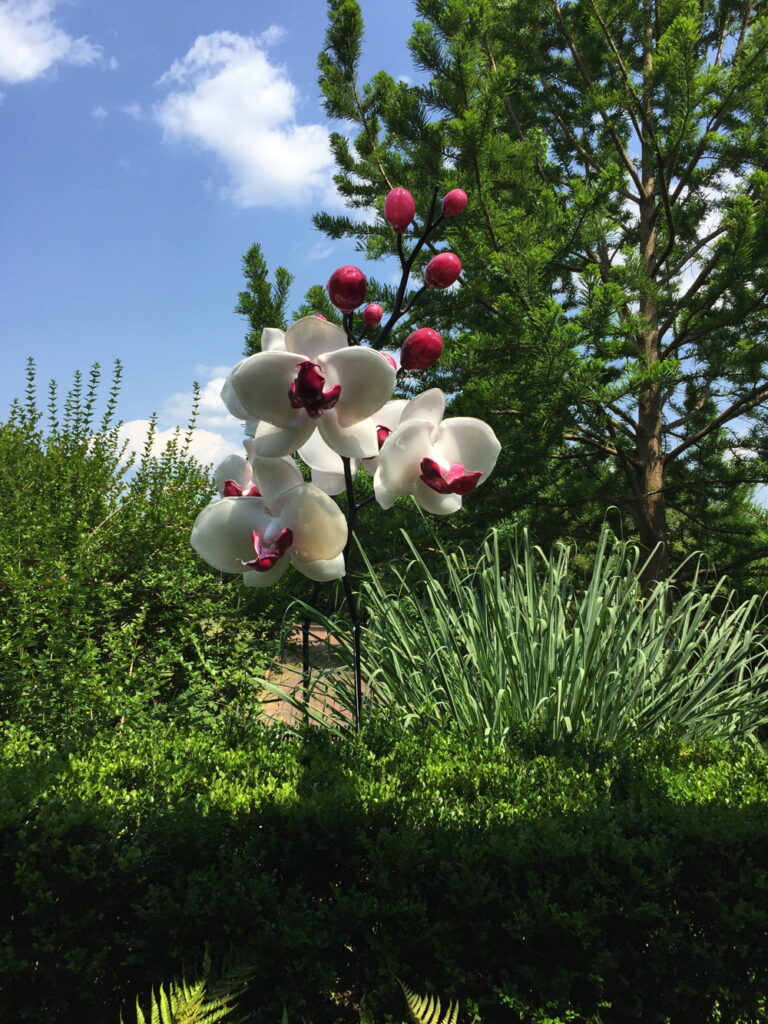 One of the glass orchids in the Grandiflora garden installation.