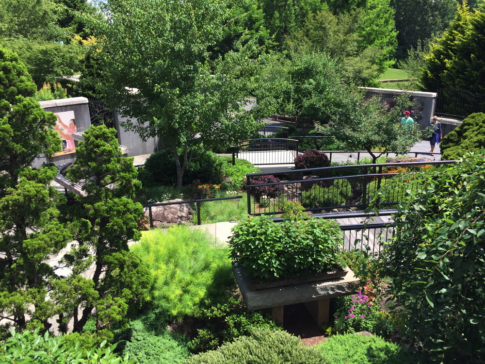 The Bonsai Garden integrates its displays of 50 bonsai specimens into a landscaped hillside setting.