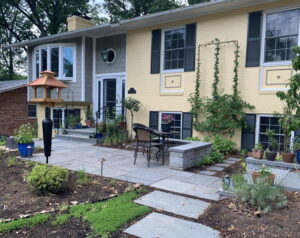 New front yard landscaping with dramatic trellis.