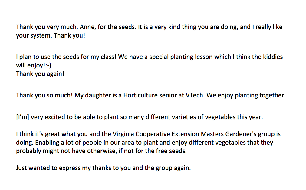 Further expressions of gratitude to Master Gardeners.