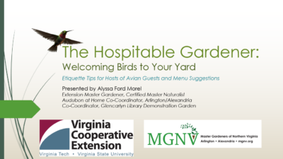Hospitable Gardener: Welcoming Birds cover slide with logos and flying bird