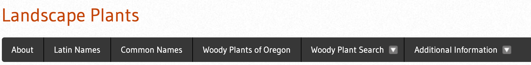 Landscape Plants page top menu
