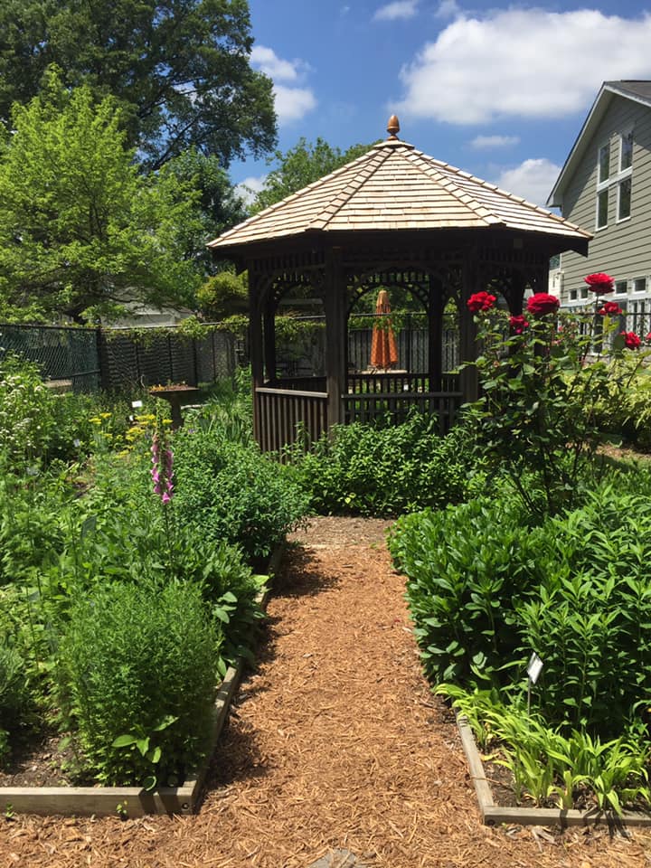 Herb garden in front of Glencarlyn Library Garden gazebo.