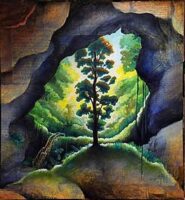 Painting of tree in cave