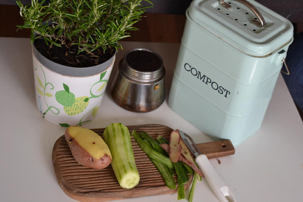 Coffee with plants and compost ingredients