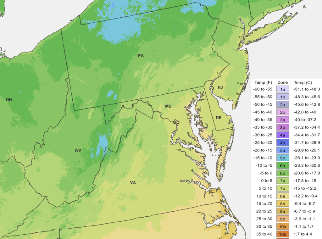 2023 USDA Hardiness Zones Mid-Atlantic