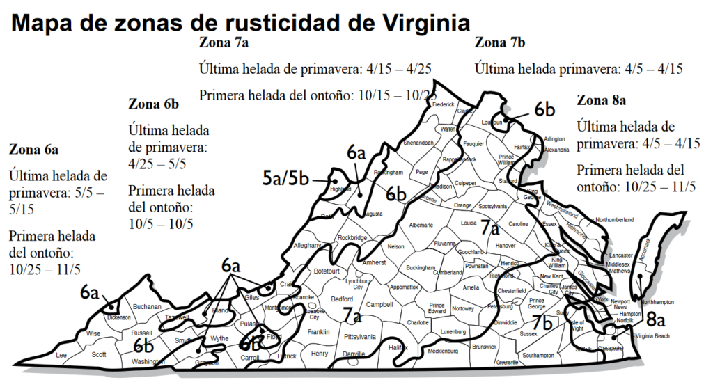 mapa de zonas de rusticidad de Virginia