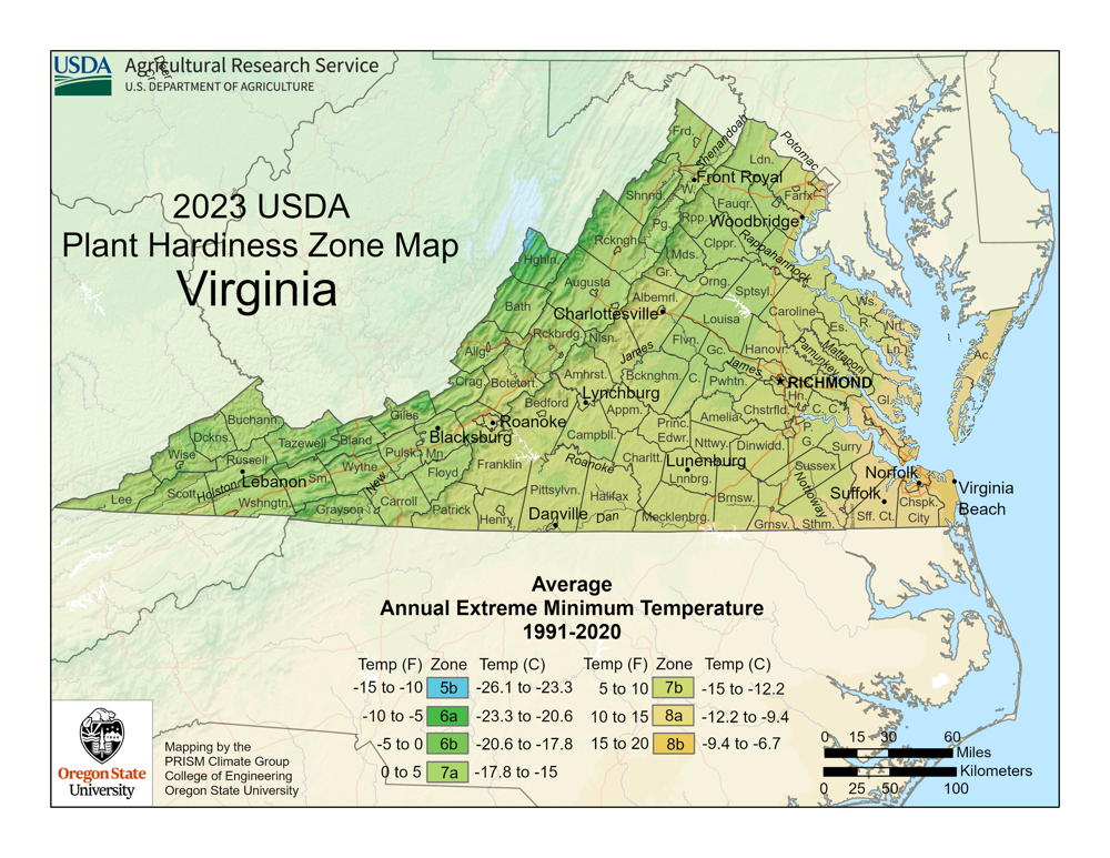 2023 Virginia Hardiness Zone Map