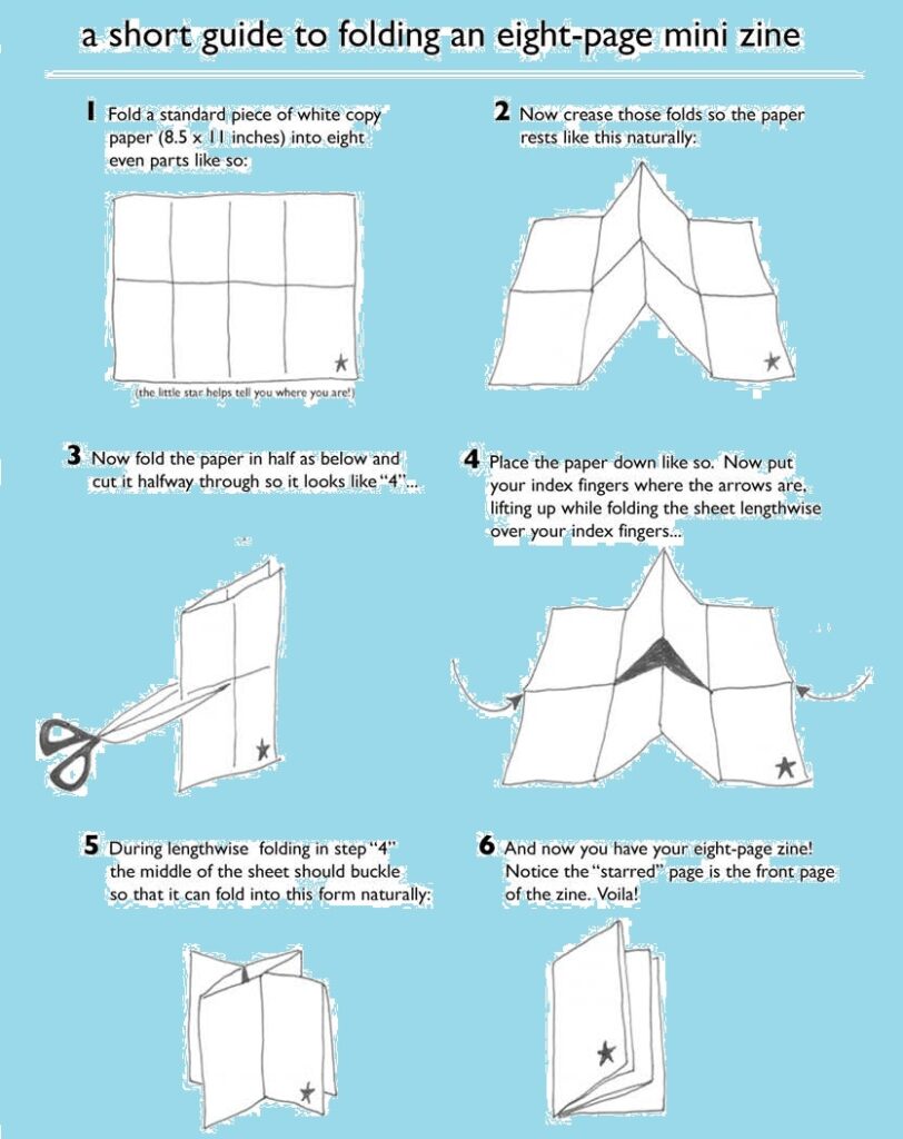 how to folding guide for making an 8 page zine booklet