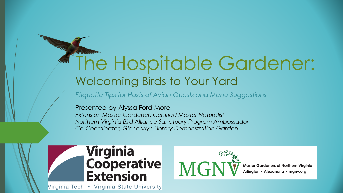 The Hospitable Gardener: Welcoming Birds to Your Yard title slide