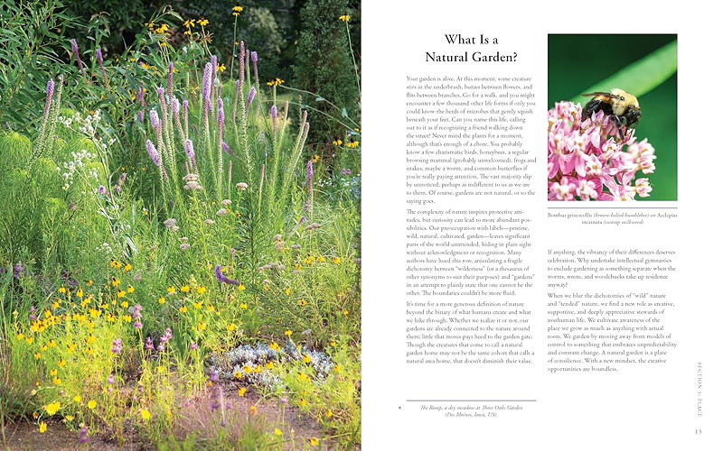 two page spread with definition of what a natural garden is