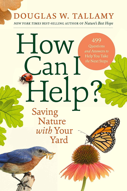 Book cover of 'How Can I Help?' by Douglas W. Tallamy featuring a bluebird, ladybug, orange butterfly, and a flower with the title prominently displayed.