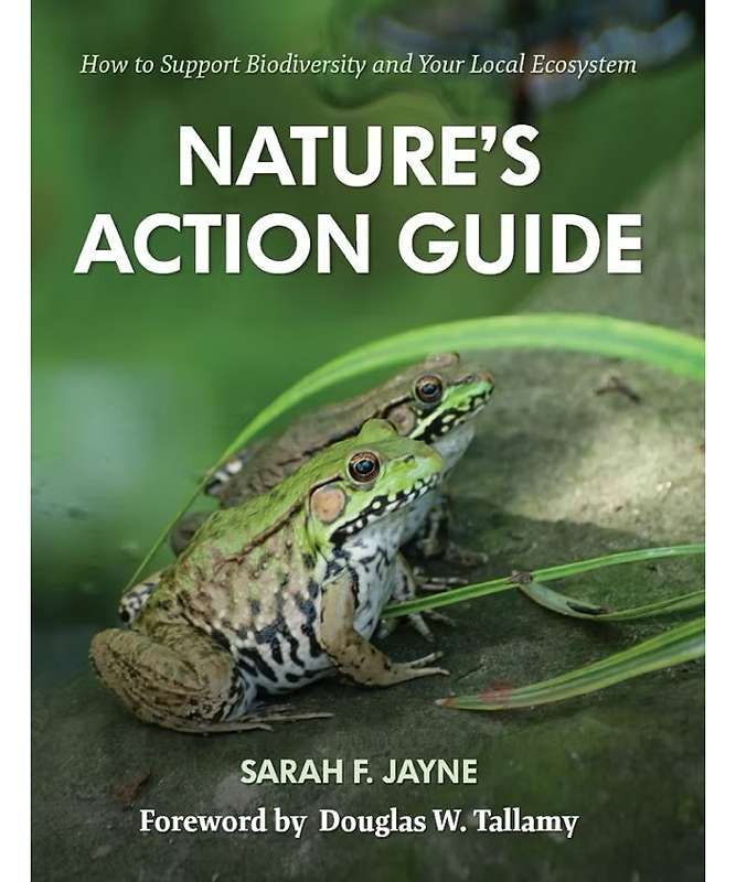 Cover of 'Nature's Action Guide' featuring two frogs on a rock surrounded by greenery.