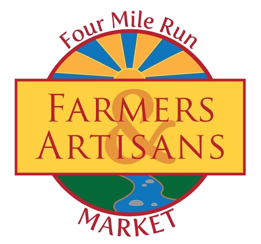 Logo for the Four Mile Run Farmers & Artisans Market featuring a sun, river, and vibrant colors.